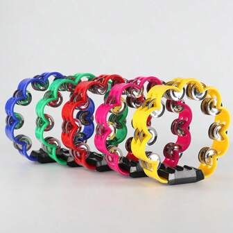 Petal Shaped Tambourine Plastic Percussion Tambourine Music Hand Bells For Musical Rhythm Instrument For Adults Family Party Supplies, 6 Colors