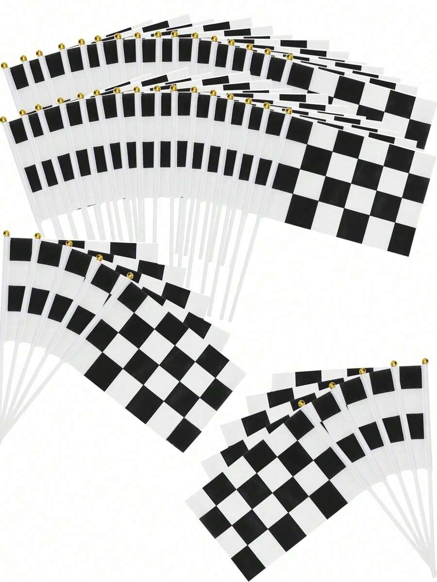 1/5/10/20/50/100pcs Black And White Checkered Racing Baton Flag, Small Mini One Racing Handheld Baton Flag, Used For Racing Decoration Products, Racing Parties, Racing Atmosphere Party Decoration - Multicolor - View 1