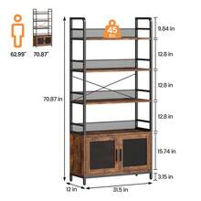 Wooden Bookcase, Wooden Standing Shelf, Bookcase With Doors, 4 Levels, Metal Standing Shelf, Storage Shelf, Bookshelf For Living Room, Office, Bedroom, 180x80x30 Cm - 棕色 - 查看 6
