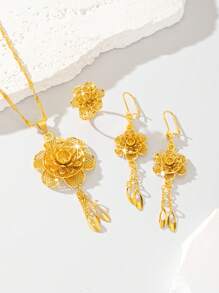 Conjunto de joyería de mujer elegante y dulce, con colgante, pendientes y anillo, chapado en cobre de 24k, adecuado para joyería de boda, regalo para la madre