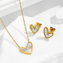 1 Set minimalistischer persönlicher kleiner weißer Muschel Herz Edelstahl Halskette und Ohrringe Schmuckset, geeignet für den täglichen Gebrauch von Frauen, Partys oder als Muttertagsgeschenk