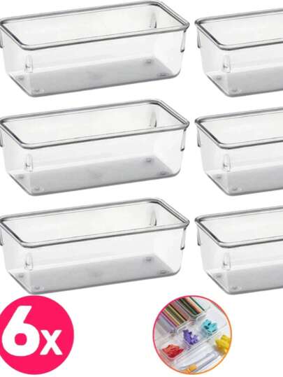 Kit 6 Organizadores Acrílico Médio Multiuso Modular Gavetas Mesas Geladeira Pote de Acrílico