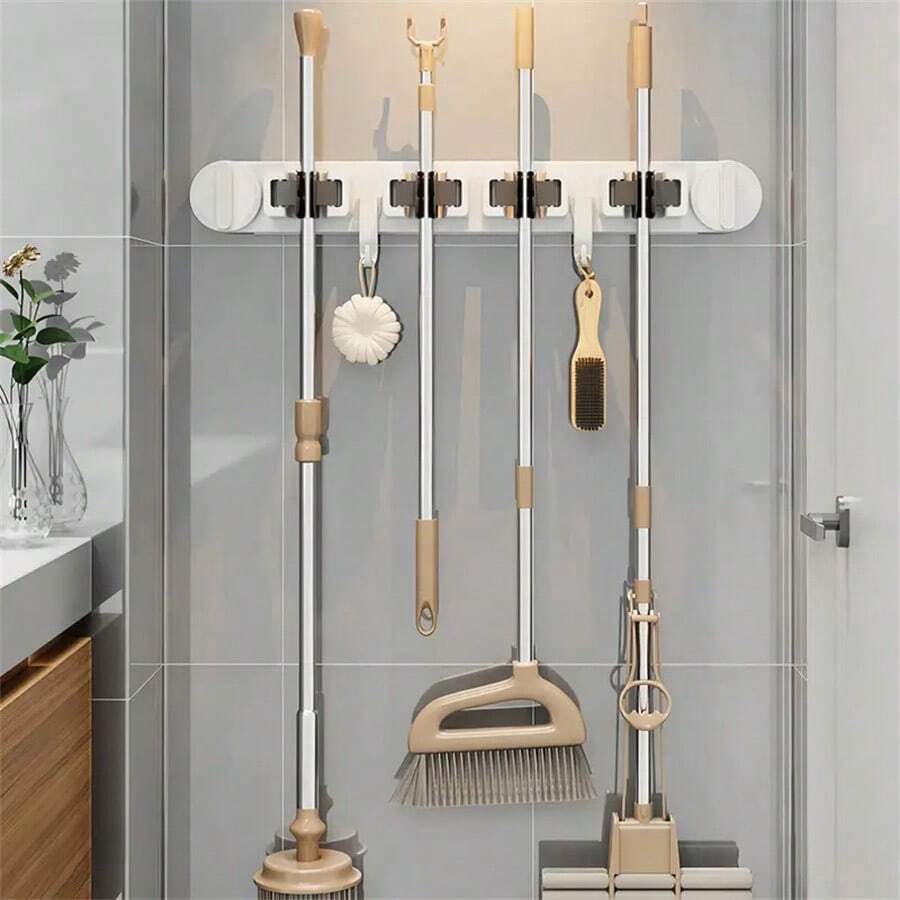 Wall Mounted Mop Holder Clip, No Drill Bathroom Hanger Hook, Storage Organizer Rack With Suction Cup