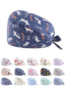1 pieza Gorro de enfermera con estampado digital de flores, animales y corazones sobre fondo rosado, de mezcla de algodón. Adecuado para médicos, enfermeras, salones de belleza, hospitales veterinarios y profesionales de limpieza. Anti-bacterial y anti-polvo