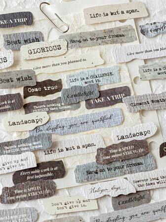 50 张/包英文励志语录复古纹理贴纸，DIY 拼贴材料，学校用品，返校