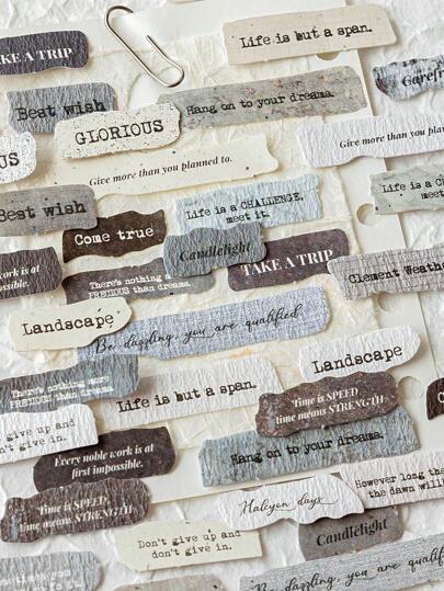 50 pièces/paquet Autocollants avec citations motivantes anglaises rétro texturés. Matériel pour collage DIY, fournitures scolaires, rentrée scolaire