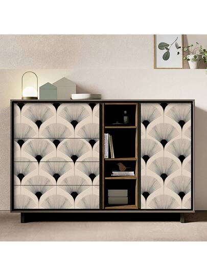 Roll Classic Fan Shaped Vinyl Self Adhesive Wallpaper, PET Seamless Peelable Contact Paper, Waterproof Moisture Proof Wand Protective Film, Removable, Easy To Install, Durable, Kitchen, Dining Room, Bedroom, Living Furniture Renovation, Rental ation, Straight Edge Matching, 17.32x118.11/196.85/393.7 Inches view 9