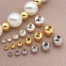 50/100pcs 18K Gold Plated Round Beads 2/2.5/3/4/5/6mm Long-Lasting Round Smooth Spacer Beads Seamless Loose Balls Mini Seed Beads For DIY Necklace Jewelry Making Supplies
