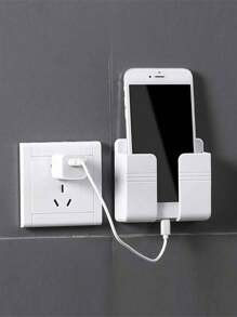 1 pièce Support mural pour téléphone portable sans perçage, boîte de rangement multifonction créative pour télécommande, support de chargement mural pour téléphone portable, support de chargement et de rangement de chevet, produits ménagers