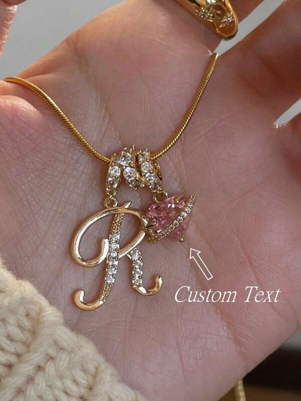 1 pieza Collar con colgante inicial con circonita cúbica minimalista en forma de corazón, Collar personalizado con inicial simple de letra, Colgante inicial personalizado de acero inoxidable para mujer, Regalo ideal para novia, madre, familia, amigo, hija, aniversario, Día de San Valentín, Día de la Madre, cumpleaños, graduación, uso diario, boda, fiesta, dorado, elegante, colorido, vintage, simple, unisex, casual, lindo, personalizado, único, regalo ideal para él, regalo ideal para ella, ella, novio, novia, papá, mamá, familia, amigos, para aniversarios, para cumpleaños, para graduación, para baile de graduación, para fiesta