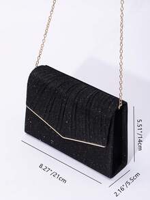 1 件纯色 V 边闪光翻盖斜挎包，简约优雅，适合女性，适合晚会、派对、婚礼 - 黑色 - 查看 7