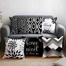 6 piezas Fundas de cojín minimalistas en blanco y negro con diseño geométrico Home Sweet, impresas por un lado en tela de terciopelo suave, tamaños 45*45/50*50/40*40CM para decoración del hogar, decoración de fiestas, regalo de cojín decorativo - 6 piezas-Verde - Ver 9