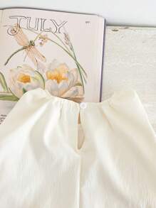 2 pezzi/set Vestito casual di stile principessa e pantaloncini a lanterna per neonate e bambine, con fiocco decorativo, colore albicocca, set estivo