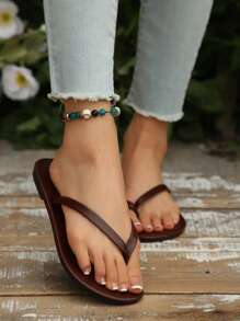New Spring/Summer, Women's Chocolate Brown Thong Sandals, Round Toe Flat Flip Flops, Casual Slippers For Indoor & Outdoor Wear