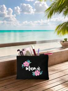 "Mama" Letter Linen Tote Bag And Plus A Small Bag,Letter Pattern,Portable Beauty Bag,Mothers,Leisure Storage Bag,The Best Gift, Birthday Gift, Portable Casual Storage Handbag, Multifunctional Shopping Bag, Brand New Design, Large Capacity, Ideal Shopping Choice,Is A Good Gift For Women,Suitable For Daily Use,Birthdays, Holidays, Vacation, Beach, Travel,Picnics, Camping, Supermarket, Daily Storage. - Black - View 9