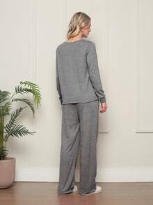 Basic Women's Blouse And Pants Set - 淺灰色 - 查看 2