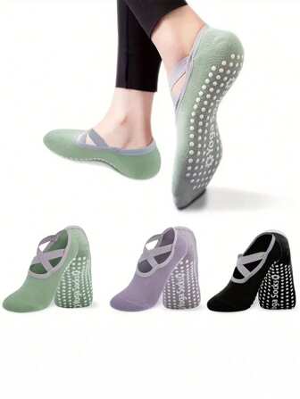 1 paio di calzini da yoga, calzini sportivi antiscivolo con lacci incrociati per pilates, balletto, danza, palestra, con suola in silicone antiscivolo