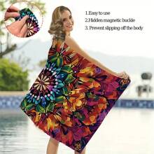 1 PC Geometric Patterns Ultra-Fine Fiber Magnetic Fixed Beach Towel, Fast Drying Super Absorbent Lightweight Travel Towel, Multi-Color Printed Swimming Towel, Camping Towel, Swimming Pool, Water Sports, Yoga, Gym, Backpack