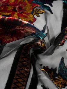 Easter Gift Velvet Kimono Cardigan For Women With Burnout Print, Long Velvet Kimono Swimsuit Cover Up, Black Color With Lozenge Flower, 1 Size Fits Al - Black Color with Lozenge Flower - 查看 4