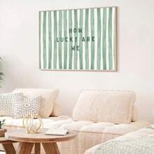 1 pezzo cartellone su tela con stampa di citazione minimale verde e strisce orizzontali "Quanto siamo fortunati", senza cornice, per decorazione di appartamento, soggiorno, camera da letto, casa moderna