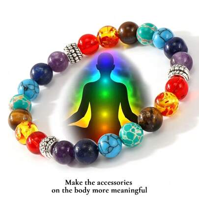 1 pieza Pulsera de piedras curativas arcoíris de 7 chakras, joyería para mujeres, equilibrio de energía