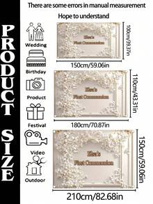 1pc Customizable Name Blessing First Communion Background With Elegant Floral Frame, White Flowers And Gold Letters - Durable Polyester Religious Celebration Decorations For Baptisms, Birthdays, Tailgate Parties - No Need For Power Photography Backdrops, Party Decorations | Delicate Decorations | Orange And Gold Gradient Font Accents, Three Sizes Available - Multicolor - View 4