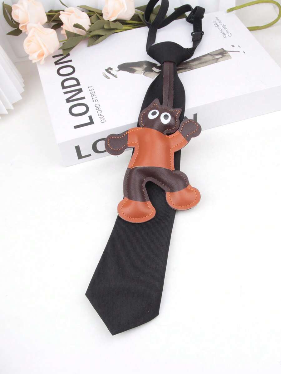 1pc Interesting Cat Animal PU Leather Necktie - Multicolor - View 1