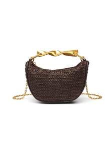 Summer Rattan Half-Moon Beach Straw Shoulder Bags Women's Straw Bucket Bag Purse Woven Straw Handbags Casual Tote Crossbody Bag