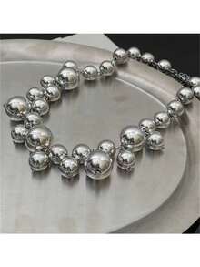 Geometric Beaded Necklace For Daily Wear - Silver - View 6