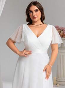 Große Größen Rüschenärmel Chiffon Abschlussballkleid Junggesellinnenabschied Partykleid Bridal-Shower Kleid Hochzeitskleid für Braut Verlobungskleider