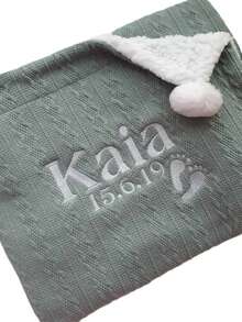 Customizable Name Embroidered Jacquard Knit Pom-Pom Baby Blanket, Infant Faux Sherpa Nap Mat, Baby Stroller Cover Blanket - Multicolor - View 7