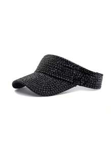1pc Handmade Rhinestone Embellished Solid Color Sun Hat For Women