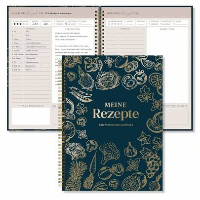  BIROYAL A4 Rezeptbuch Zum Selberschreiben - 96 Seiten Hardcover Kochbuch Selbst Schreiben - Spiral Rezepte Buch Zum Ausfüllen - Meine Rezepte - DIY Kochbuch, Backbuch schreiben, Geschenkidee