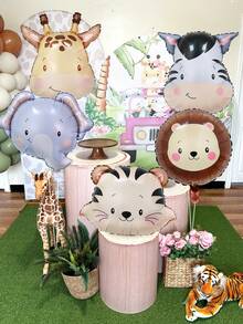 1/5/15pcs Cute Wild Animal Head Foil Balloon Set, Includes Elephant, Lion, Tiger, Zebra, Giraffe, Vintage Green & Brown Latex Balloons, Suitable For Birthday Party Decor, Jungle Party Decor, Animal Theme, Wedding, Proposal, Festival Celebration, Graduation, Baby Shower, Carnival, Animal Zoo Party Decor, Home Decoration Balloons - Multicolor - View 5