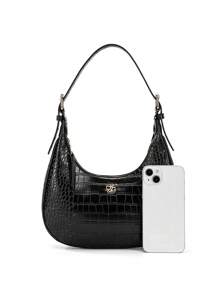 DK DKMG 1pc Burgundy Crocodile Embossed PU Leather Women Handbag, Shoulder Bag, Crescent Bag, Fashion Elegant Versatile For Party, Casual Date, Lightweight For Daily Use And Holiday Gift