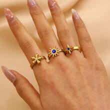 Multi-Piece Set Of Elegant 18K Gold Plated Stainless Steel Faux Gemstone Rings For Women, Fashion Jewelry Accessories, Luxury Party Wear, Vintage Middle Eastern Dubai Jewelry, Adjustable Rings