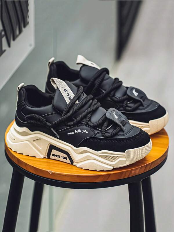 Herren Plateau-Sneaker mit stoßabsorbierender weicher Sohle, Retro Sport-Lässig Klobige Sneaker, verschleißfeste Schuhe für Jugendliche und Teenager