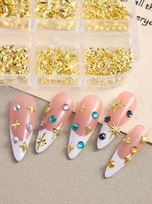 6 Grid 3D Stars Five-Pointed Star Metal Golden Jewelry Nail Art Decoration Metal Golden Triangle Square Starburst Cross Star Nail Jewelry Y2K Japanese Nail Charms Diy Nail Gems Supplies Nails