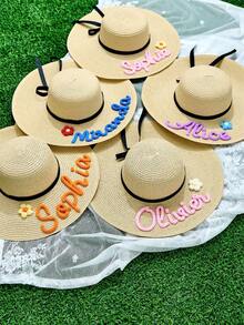 Customized Beach Hat, Bridal Party Gift, Personalized Hat, Women's Beach Hat, Bridal Gift, Bachelorette Party Hat - Multicolor - View 3