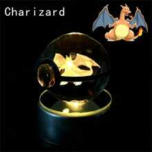 pokemon Bola de cristal de 3D Lámpara de base con Pikachu, Mew, Mewtwo y Pokeball de cristal Figura de bola de cristal Luz nocturna Regalo de cumpleaños