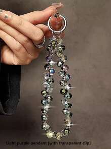 Luxury High-End Crystal Beads Hand Chain Wrist Short Lanyard With Clip Mobile Phone Case Keychain Bag Pendant Luxury Crystal Beads Lanyard - Stylish Portable Chain Wrist Accessory Piece For Easy Carrying, Designed To Fit Most Mobile Phone Cases, Fashionable Ornament - Y2K Inspired (Comes With Transparent Clip)