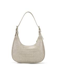 DK DKMG 1 bolsa de mão e bolsa de ombro com estampa de crocodilo vermelho vinho e design crescente, moderna, elegante, versátil para reuniões, encontros casuais, adequada para uso diário e presentes de feriado