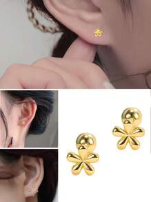 1 Pair Fashion Golden Screw Fastened Mini Flower Stud Earrings, Minimalist Design Suitable For Women's Daily Wear