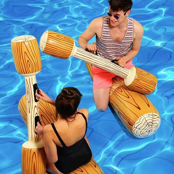2pcs/4pcs Summer PVC Inflatable Wooden Stick Floating Row Set(With Floating Rows And Handheld Sticks), Water Game Prop Set - For Beach Pool Water Competition, Pool Party, Beach Fun