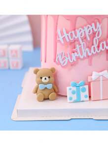 Decoración de tarta con figura de oso adorable, lazos azules y rosas, caja de regalo, letras cuadradas, decoración de tarta de cumpleaños adorable, para primer cumpleaños, bautizo, revelación de género, boda, de material de goma suave y reutilizable, Navidad