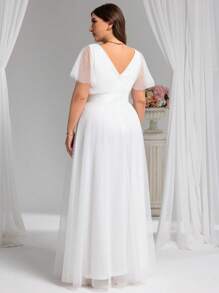Große Größen Rüschenärmel Chiffon Abschlussballkleid Junggesellinnenabschied Partykleid Bridal-Shower Kleid Hochzeitskleid für Braut Verlobungskleider