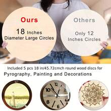 5Pcs Round Wood Circles For Crafts 18 Inch/45cm Rounds Wood Discss Wood Sign Blank For Crafts, Door Hanger, Door Design, Wood Burning,DIY Projects - 5Pcs - 查看 3