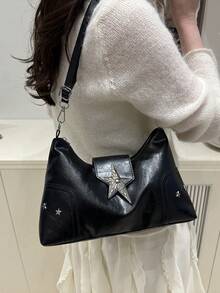 全新朋克风骑行包 Y2K Hottie 斜挎包 金属五角星单肩包 - 黑色 - 查看 6