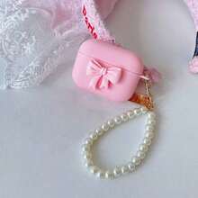 3D Rosa Rosett Matt Silikon Mjukt Skyddsfodral Kompatibelt Med Apple Pro 3/4:e Gen, Trådlösa Hörlurar, Present Till Flickvännen - Rosa frostad liten rosett - Visa 3