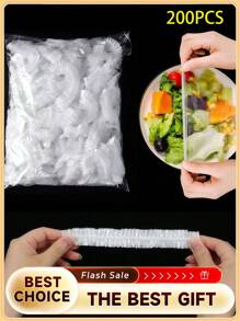200 pièces Ensemble jetable de pellicule plastique et de bonnet de douche, Couvercle réutilisable en plastique PE pour boîte alimentaire, Pellicule plastique transparente, Sac en film PE, Couvercle jetable élastique pour bol, Convient pour la conservation des aliments, le réfrigérateur, les restes, les fruits, le pique-nique, le barbecue - Fournitures de cuisine de haute qualité, Couvercles élastiques et ajustables en plastique pour bol, Sacs d'emballage universels pour la cuisine anti-odeur, anti-fuite et anti-poussière, Couvercle pour congélateur